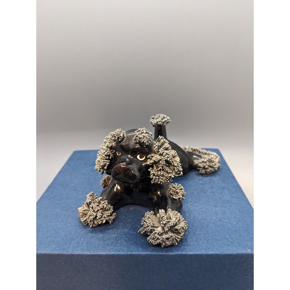 Arnart Japan Vintage Black Spaghetti Poodle Dog Figurine Lying laying down 50s